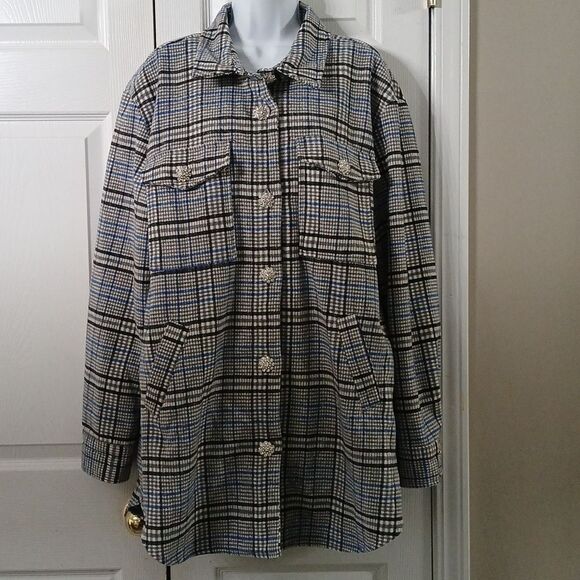 Fashion Nova Statement Maker Shacket blue black white gray Sz XL NWT - Picture 1 of 9